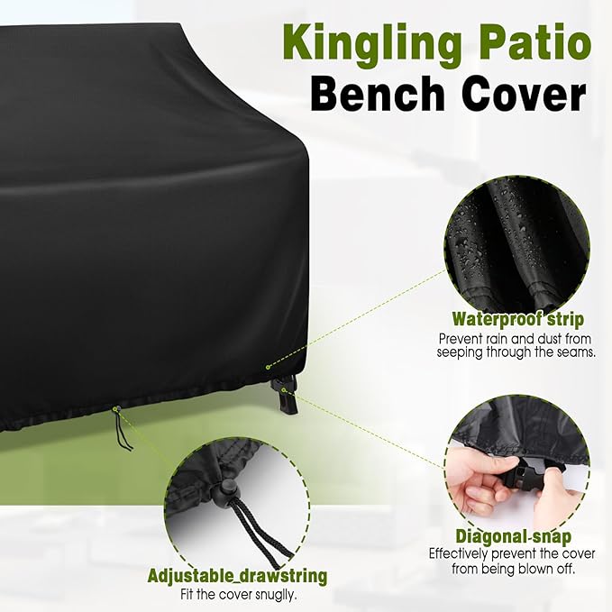 Kingling Outdoor Bench Covers, Patio Loveseats Cover Waterproof Bench Covers for Outdoor Furniture Glider Chair Sofa Cover, 42" W x 29" D x 37" H Black