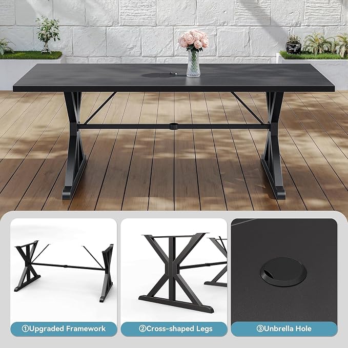 9 Pieces Outdoor Patio Dining Set,Patio Table and Chairs Metal Outdoor Patio Furniture Set with Umbrella Hole,Dining Table Set with 8 Swivel Chairs for Deck,Backyard and Garden,Navy Blue