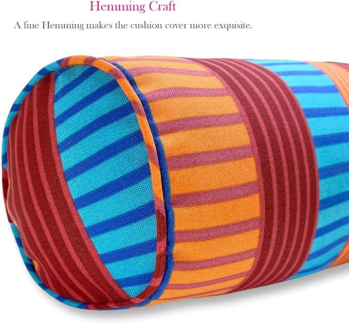 Outdoor Waterproof Decorative Bolster Pillows with Inserts for Patio Furniture, 20x6 Inch Fade Resistant Patio Garden Neck Roll Cushions for Couch Bed Sofa, Striped Multi
