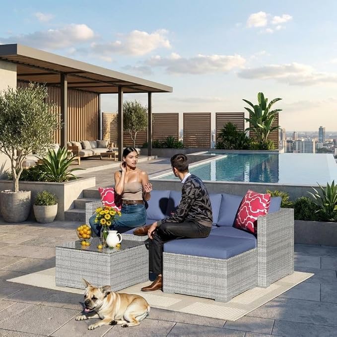 Litake 5 Piece Patio Furniture Sets, Modular Sectional Sofa Set, All-Weather PE Rattan Wicker with Cushions, Conversation Furniture for Backyard, Poolside & Garden