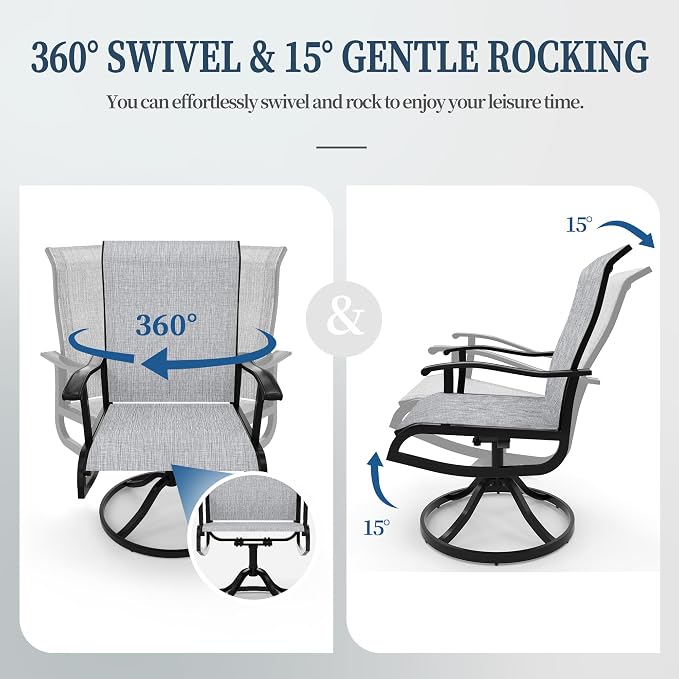 PIZZELLO 5 Pieces Patio Furniture Set w/ 60" Gas Fire Pit Table and 4 Patio Swivel Dining Chairs, Outdoor Conversation Set 50,000 BTU Aluminum Propane Fire Pit Patio Chairs Set of 4 for Backyard