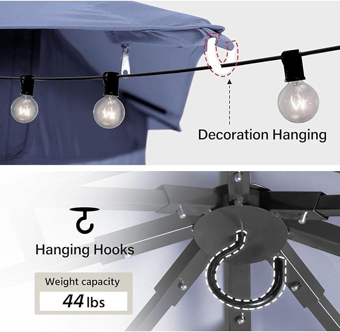 LAUSAINT HOME 8'x8' Outdoor Gazebo, Metal Frame Heavy Duty Patio Canopy Tent Shelter with Double Roofs, Mosquito Nettings and Privacy Screens for Backyard, Garden, Lawn, Navy Blue