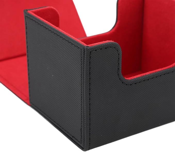 Zunate Card Deck Box with Magnetic Flap Lid, Large Capacity PU Leather Storage Box/Cover for Game Cards and Tarot Cards, Black, Holds Up to 100 (Black Red)