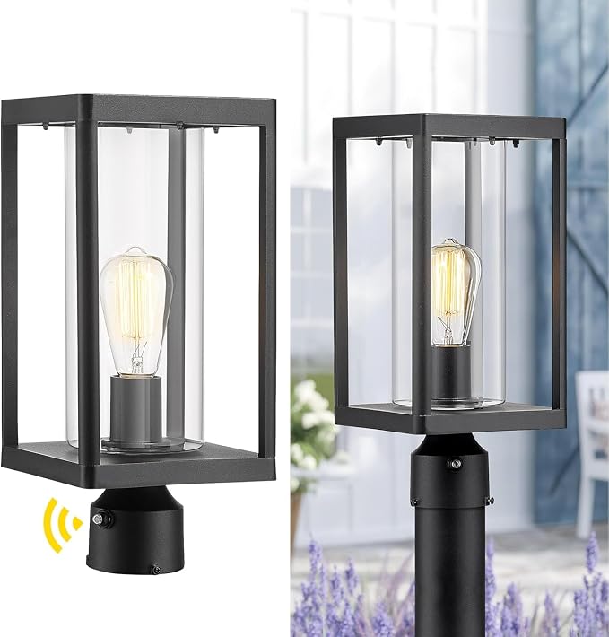 Beionxii Dusk to Dawn Outdoor Post Light,Waterproof Lamp Post Light Fixture | Anti-Rust Aluminum Lamp Posts Outdoor Lighting with Clear Glass for Coastal Pillars,Garden,Patio,Hardwired 120V,A291P-1PK/S-N