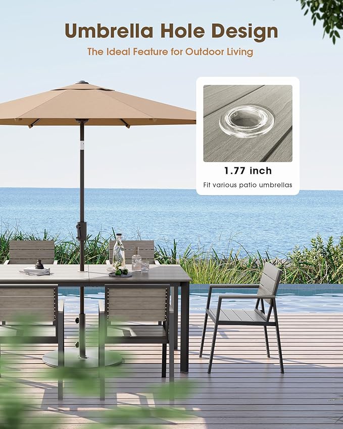 Outdoor Dining Set for 6, Aluminum Patio HDPS Outdooor Table and Chairs Set with Umbrella Hole, All Weather Patio Furniture Set, 7 Peice Patio Dining Table Set (Classic Gray)