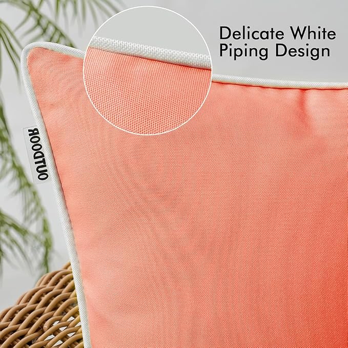 MIULEE Outdoor Waterproof Pillow Covers 18x18 Coral Red Pack of 2 | Decorative Farmhouse Throw Pillow Covers with Piping,Square Solid Color,Patio Furniture,Summer Couch Tent Sofa Living Room