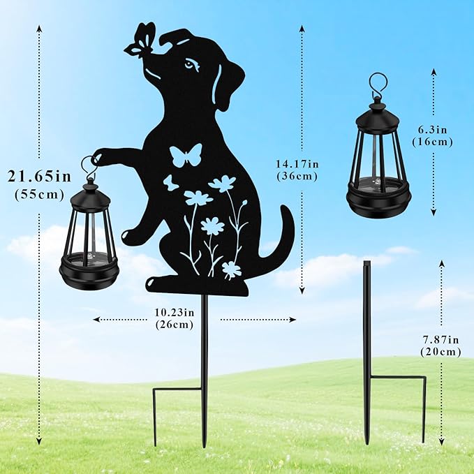 ZFNN Solar Garden Statues Dog Decor - Outdoor Metal Lantern Silhouette Stake, Waterproof Solar Lights for Yard Patio Lawn Pathway Art Decoration, Unique Gardening Gifts for Women Mom Dog Lovers 2Pack