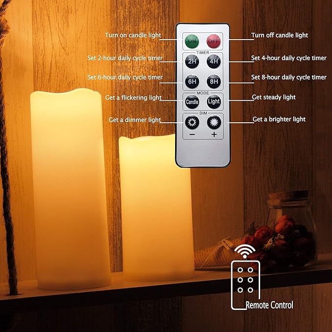 Flameless Outdoor Waterproof LED Pillar Candle with Remote Timer Battery Operated Flickering Resin Candle Light for Halloween Christmas Wedding Party Centerpiece Decorations Supplies 3”x 5” 2-Pack