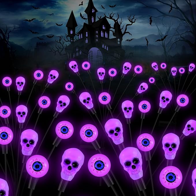 FENSAN Solar Lights Outdoor,Halloween Decorations Outdoor, Scary Eyeball Lights,4PACKS 32LED,IP65 Waterproof,Halloween Decor for Garden/Yard/Patio/Lawn/Pathway(Purple)
