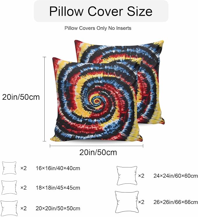 Vandarllin Outdoor Throw Pillows Covers 20x20 inch Set of 2 Waterproof Yellow Red Tie-Dye Art Decorative Zippered Cushion Covers for Patio Furniture, Abstract Boho Tribe Lumbar Pillowcases