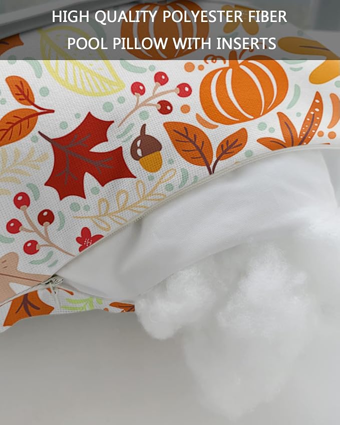 Outdoor Pillows Covers with Inserts Fall Cute Pumpkin Maple Thanksgiving Waterproof Recliner Pillow with Adjustable Strap Throw Pillows for Patio Furniture Pool Lounge Chair, 11x16 inch, 1PCS