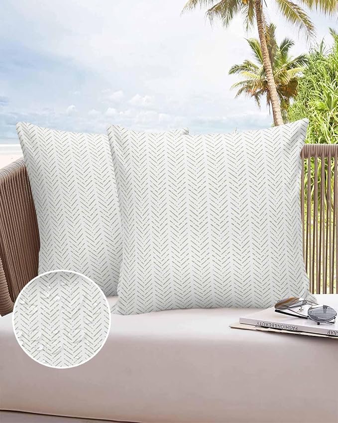Vandarllin Outdoor Throw Pillows Covers 24x24 inch Set of 2 Waterproof Sage Green Stripes Decorative Zippered Cushion Covers for Patio Furniture, Modern Art Lines Lumbar Pillowcases