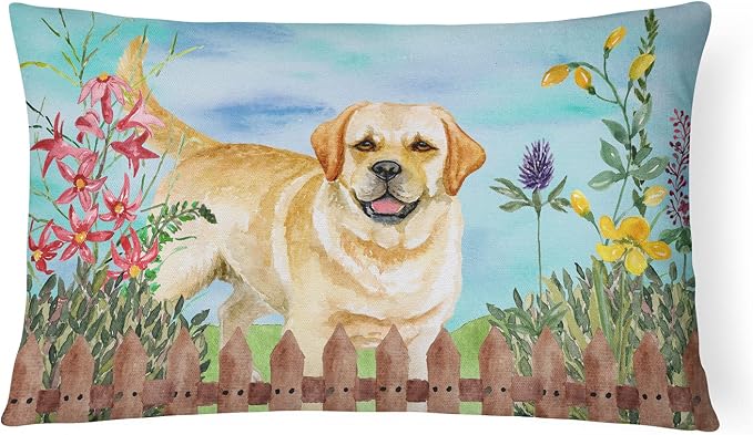 Caroline's Treasures CK1226PW1216 Golden Retriever Spring Canvas Fabric Decorative Pillow Machine Washable, Indoor Outdoor Decorative Pillow for Couch, Bed or Patio, 12HX16W