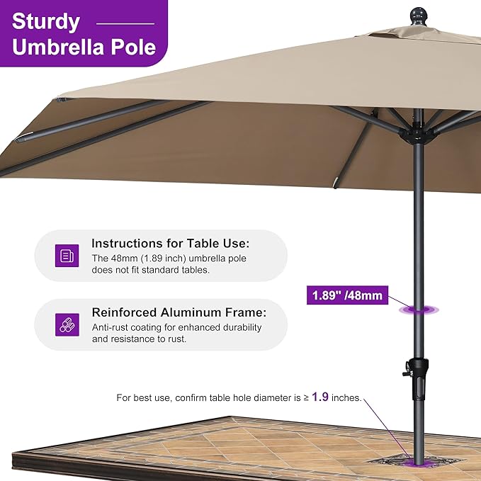 PURPLE LEAF 10' x 10' Square Patio Market Umbrella with Base Outdoor Table Umbrellas Aluminum Frame Sun Shade with 8 Sturdy Ribs for Garden Deck Lawn Pool Taupe