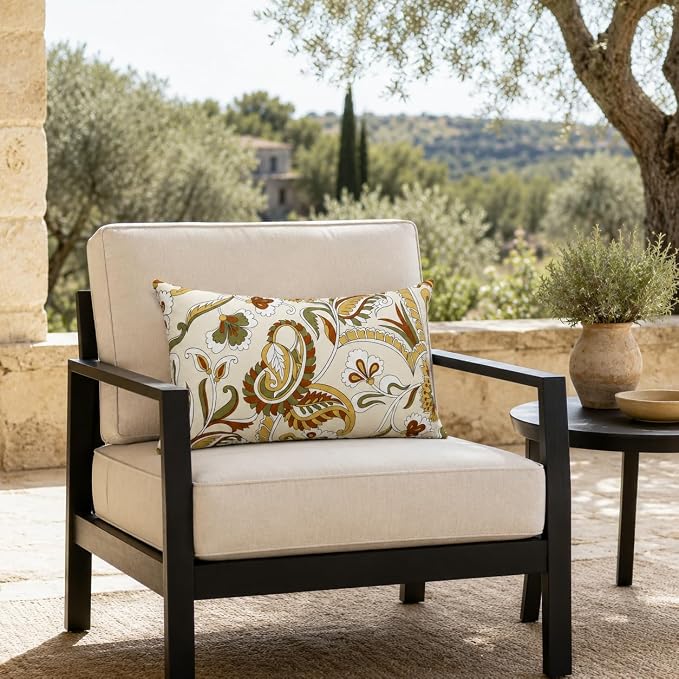 Outdoor Lumbar Pillows 12"x20" Waterproof Patio Pillows with Inserts | Set of 2 Fade Resistant Outdoor Waterproof Lumbar Pillow Decorative Garden Lumbar Cushions for Home Patio Terrace Sofa