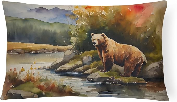 Caroline's Treasures DAC2942PW1216 Kodiak Bear Throw Pillow Machine Washable, Indoor Outdoor Decorative Pillow for Couch, Bed or Patio, 12HX16W