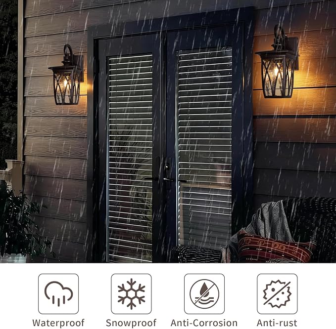 Dusk to Dawn Outdoor Wall Light Fixtures,18'' Outdoor Porch Sconces Lighting , Waterproof Wall Lanterns with E26 Sockets & Water Ripple Glass, Modern Oil Rubbed Bronze Outside Lights for Patio, Garage
