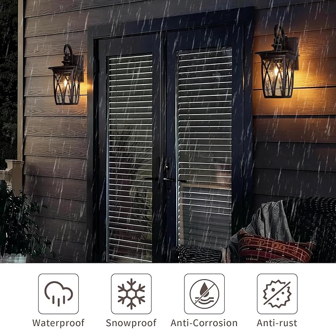 Dusk to Dawn Outdoor Wall Light Fixtures,14'' Outdoor Porch Sconces Lighting , Waterproof Wall Lanterns with E26 Sockets & Water Ripple Glass, Modern Oil Rubbed Bronze Outside Lights for Patio, Garage