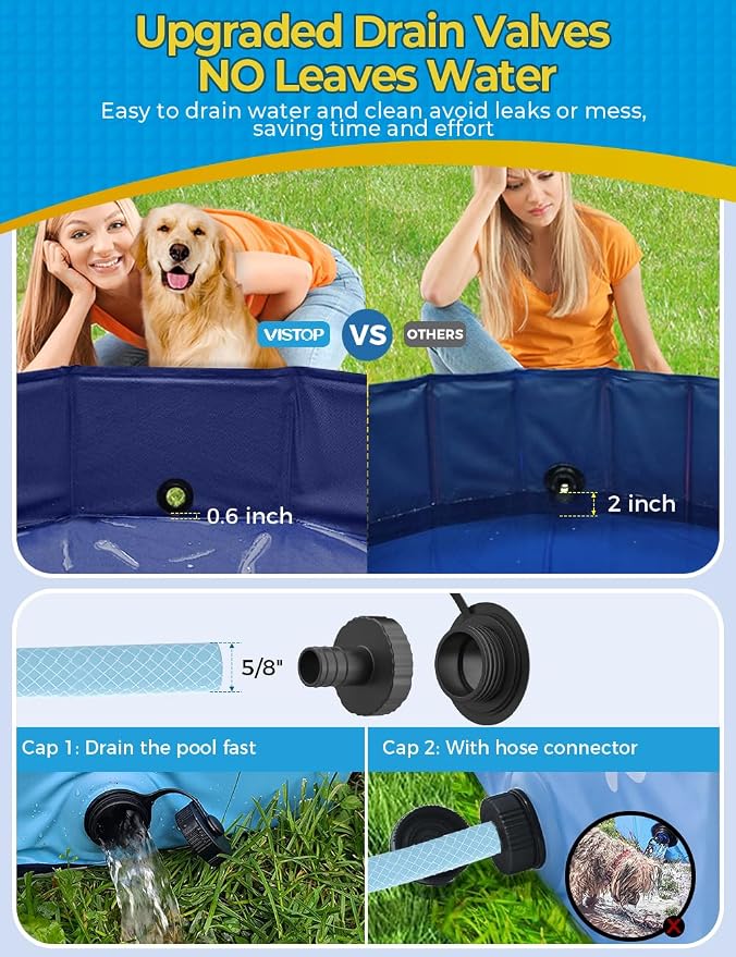 VISTOP Large Foldable Dog Pool, Hard Plastic Shell Portable Swimming Pool for Dogs Cats and Kids Pet Puppy Bathing Tub Collapsible Kiddie Pool (47inch.D x 11.8inch.H, Blue)