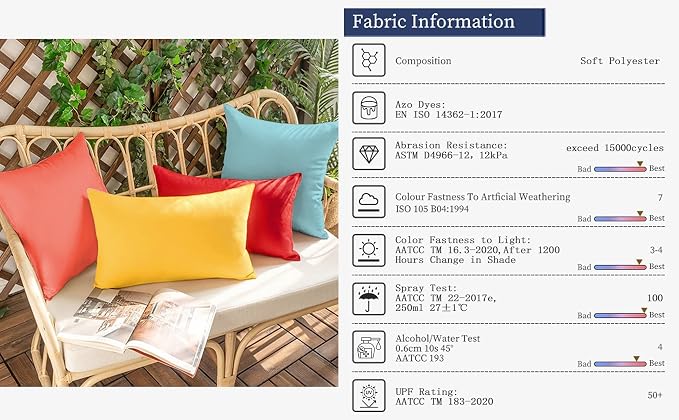 VAKADO Outdoor Waterproof Throw Pillow Covers 22X22 Set of 2 Decorative DarkBlue Patio Furniture Cushion Cases Outside Decor for Couch Garden Bench Porch