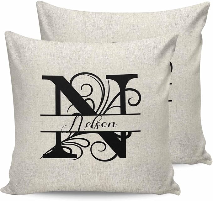 Personalized Gifts for Women/Men, Custom Pillow Case with Name Outdoor Waterproof Pillowcase, Letter N Customized Pillow Cases for Patio, Monogram Words Customs Pillow Cover 18" x 18", 2 Pcs