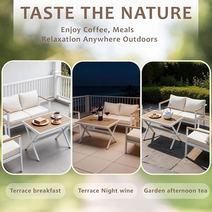 Aluminum Outdoor Folding Patio Table, X-Shaped Cross Legs Table with Triangular Stability, Weatherproof Slatted Top for Garden, Balcony, Backyard, Wobble-Free White