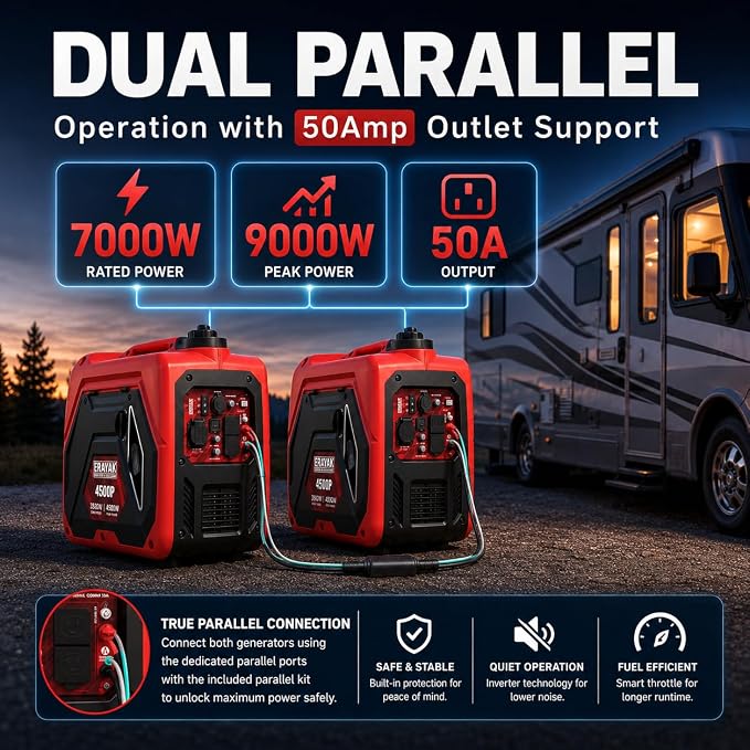 ERAYAK 4500W Portable Inverter Generator for Home Use, Super Quiet Small Generator for Camping Outdoor Emergency Power Backup, Gas Powered Engine, ECO Mode, EPA Compliant