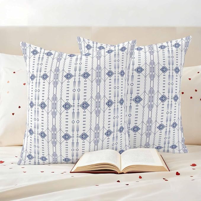 Outdoor Waterproof Pillow Covers Ikat Ethnic Seamless Decorative Throw Pillow Protectors,Indian Tribal Texture on White Pillowcase Cushion Cases for Patio Sofa Garden Couch,16x16in,Pack of 2