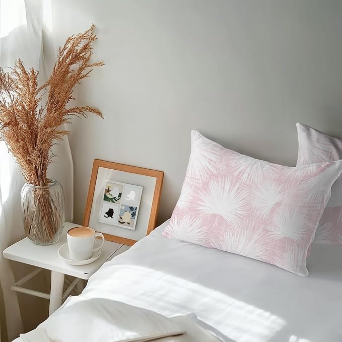 Lumbar Pillow Covers 20x12 Inch Set of 2, Pink Palm Leaves Coastal Waterproof Outdoor Pillow Covers, Summer Tropical Botanical Boho Decorative Cushion Pillowcases for Couch, Sofa, Bed, Garden, Patio