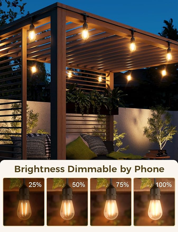 XMCOSY+ Outdoor String Lights,72.5FT Smart Dimmable Edison Bulb Patio Light | Smart App & Voice Control LED String Lights, Custom Schedules, Dimming, Warm White Light for Outside, Yard,Porch, Warerproof