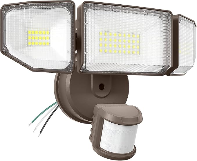 Abovizo 85W LED Security Lights Motion Sensor Light Outdoor, 8500LM Dusk to Dawn, IP65 Waterproof, 6500K, 3 Head Motion Detected Flood Light, Floodlight for Outside, Garage, Yard, Porch (Brown)