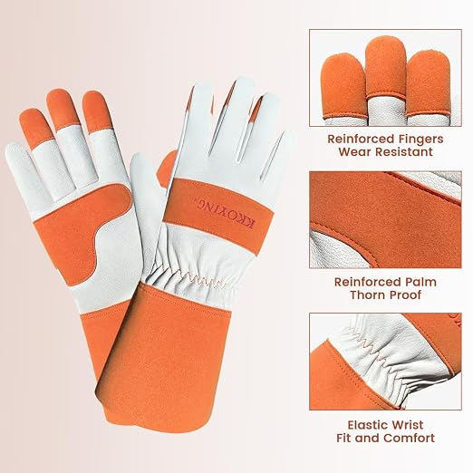 Gardening Gloves, Long Thorn Proof Garden Gloves for Women and Men, Goatskin Breathable Leather Work Gloves for Gardening, Pruning, Yard Work, Brown, XL