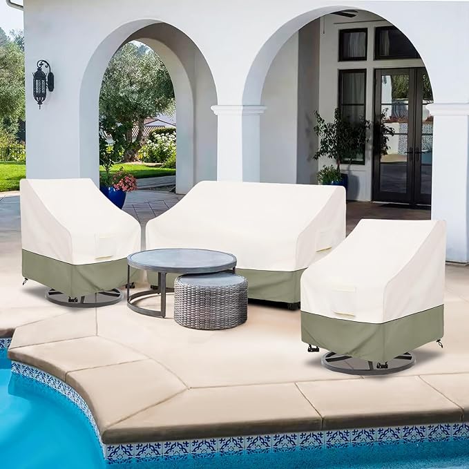 Bitubi Waterproof Patio Sofa Cover, Heavy Duty 3-Seater Outdoor Couch Cover Size Up to 76W x 32.5D x 33H Inches, Lawn Patio Furniture Covers with Air Vent (Beige)