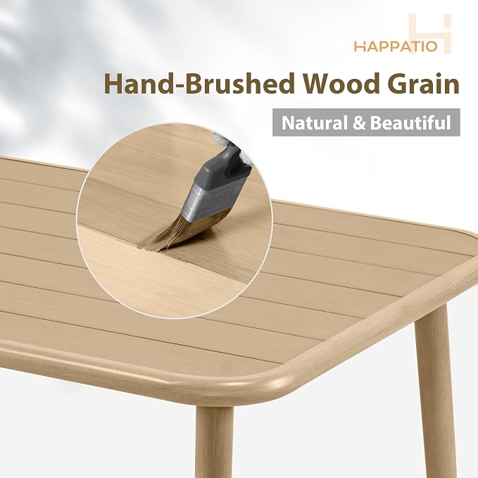 HAPPATIO Outdoor Dining Sets for 8, 9-Piece Patio Table and Chairs Set, Rope Woven Chairs with Cushions, Wood-Grain Aluminum Frame Patio Dining Set for Outside, Lawn, Garden, Backyard