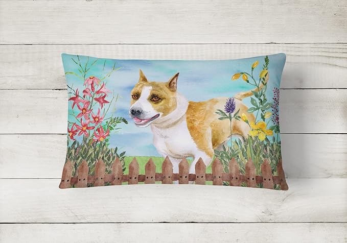 Caroline's Treasures CK1206PW1216 American Staffordshire Spring Canvas Fabric Decorative Pillow Machine Washable, Indoor Outdoor Decorative Pillow for Couch, Bed or Patio, 12HX16W