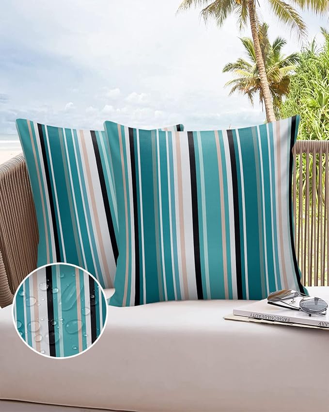 Outdoor Waterproof Pillow Covers for Patio Furniture Simple Stripe Decorative Throw Pillow Cover Geometric Pattern Pillowcases Set of 2 Cushion Case for Sofa Couch Chair Home Decor 26x26 inch