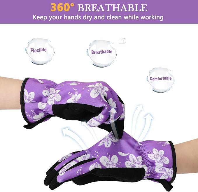 Trifabricy Gardening Gloves for Women, Breathable Leather Garden Gloves with Grip, Thorn-Proof Puncture-Resistant Work Gloves