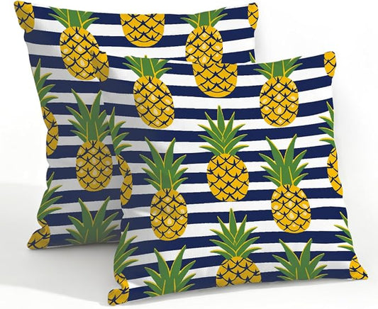 22x22 Inch Outdoor Pillow Covers Set of 2 Waterproof Throw Pillow Covers Decorative Couch Cushion Covers Pineapples Black Stripes Square Pillowcases Protectors for Patio Garden Sofa