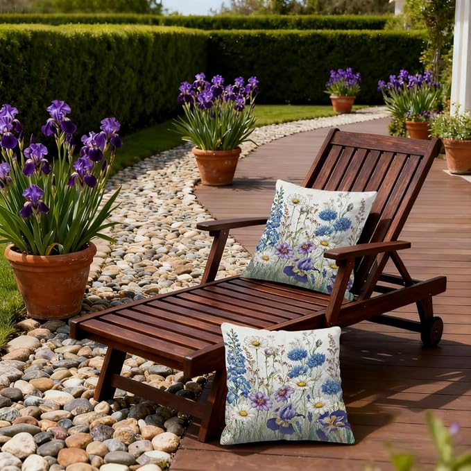 18x18 Inch Outdoor Pillow Covers Set of 2 Waterproof Throw Pillow Covers Decorative Couch Cushion Covers Watercolor Wildflowers Art Square Pillowcases Protectors for Patio Garden Sofa