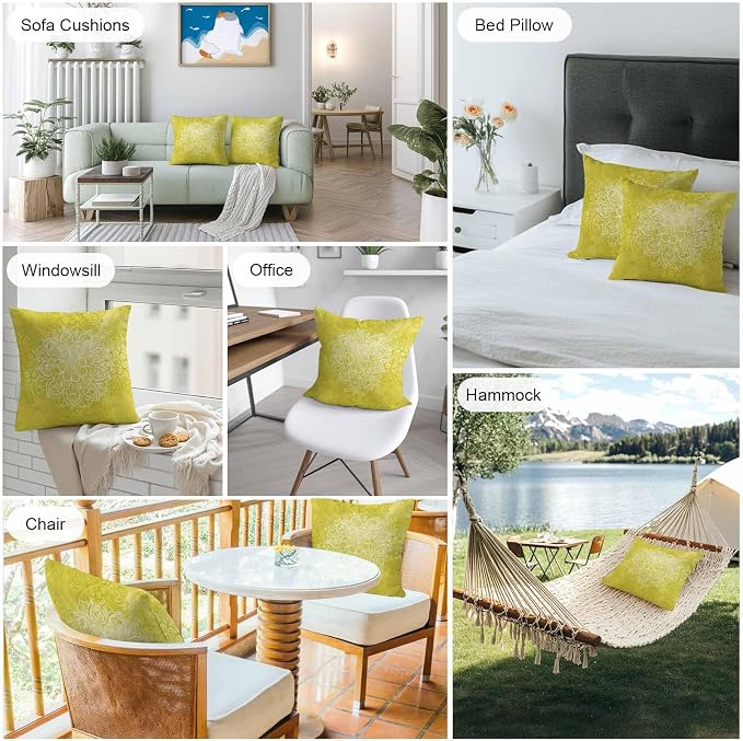 Vandarllin Outdoor Throw Pillows Covers 18x18 inch Set of 2 Waterproof Yellow Boho Floral Decorative Zippered Cushion Covers for Patio Furniture, Bohemian Flower Lumbar Pillowcases