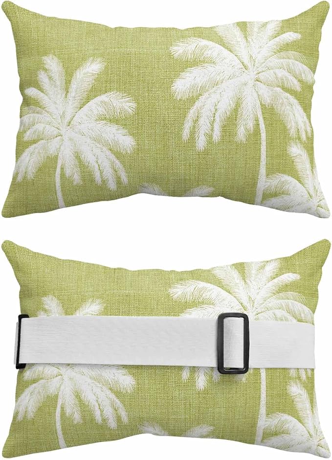 Pack of 2 Outdoor Lumbar Pillow Covers 11x16 Inch, Yellow Palm Trees Waterproof Throw Pillow Covers Set, Farmhouse Tropical Summer Beach Indoor&Outdoor Decorative Cushion Cases for Patio Porch Car