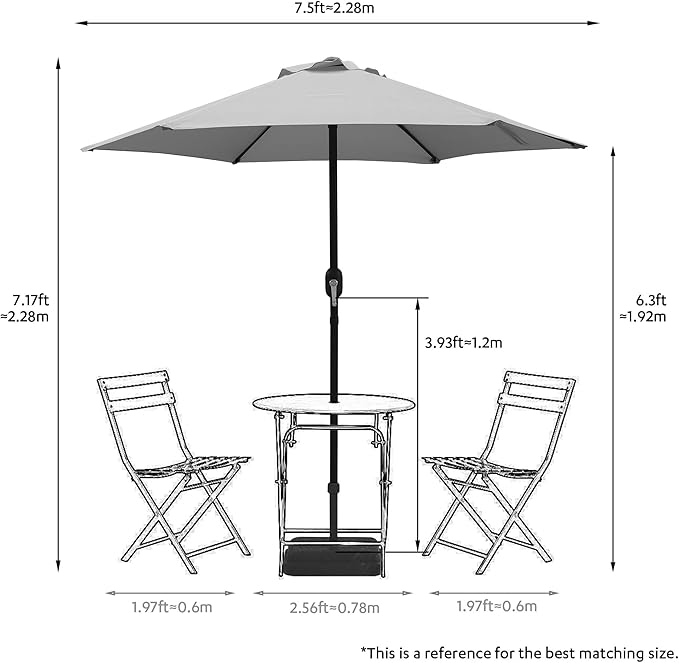 7.5 Feet Outdoor Umbrella with Crank Weather Resistant Umbrella Durable 6 Sturdy Steel Ribs Market Outdoor Table Umbrella Tan
