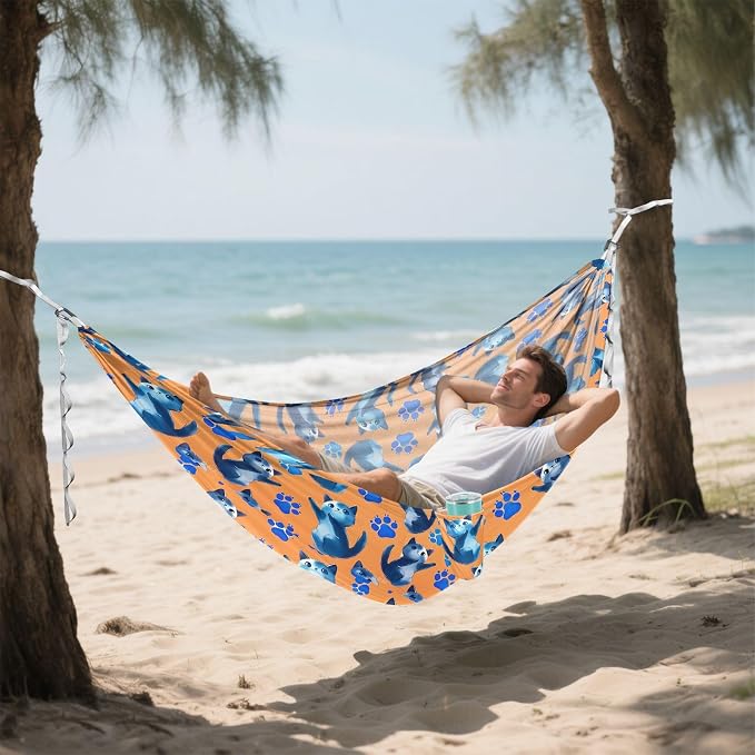 Camping Hammock Outdoor Hammocks for Outside Kitten Orange Beach Trees Portable Lightweight with Pockets Tree Straps Indoor
