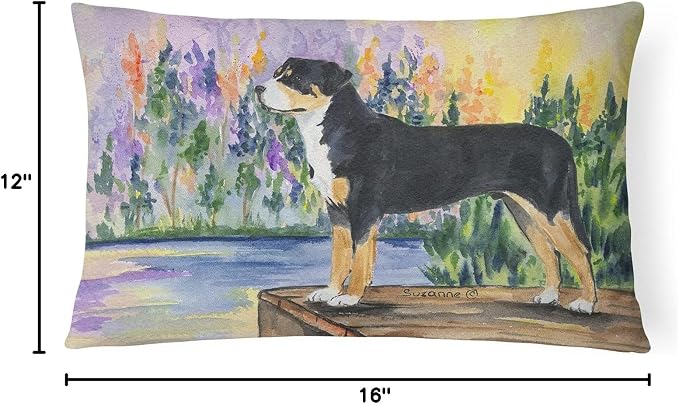 Caroline's Treasures SS8160PW1216 Greater Swiss Mountain Dog Canvas Fabric Decorative Pillow Machine Washable, Indoor Outdoor Decorative Pillow for Couch, Bed or Patio, 12HX16W