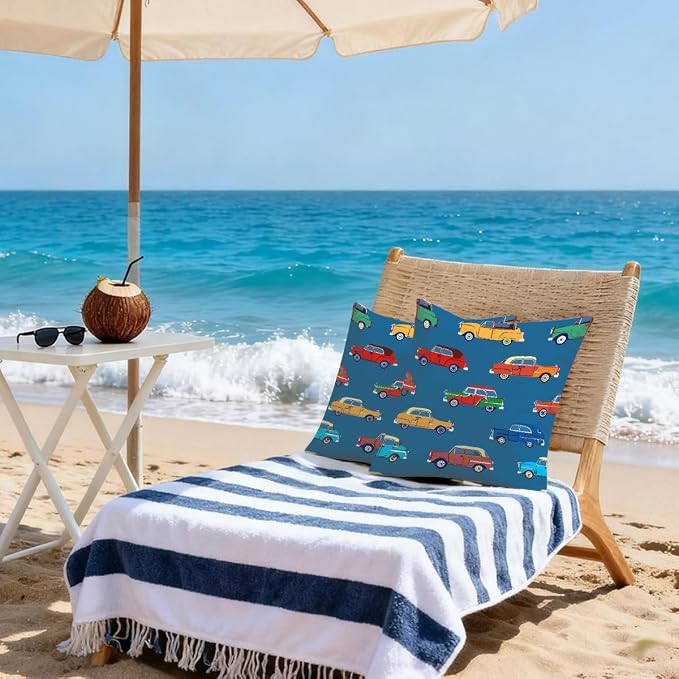 16x16 Inch Outdoor Pillow Covers Set of 2 Waterproof Throw Pillow Covers Decorative Couch Cushion Covers Colorful Car Square Pillowcases Protectors for Patio Garden Sofa