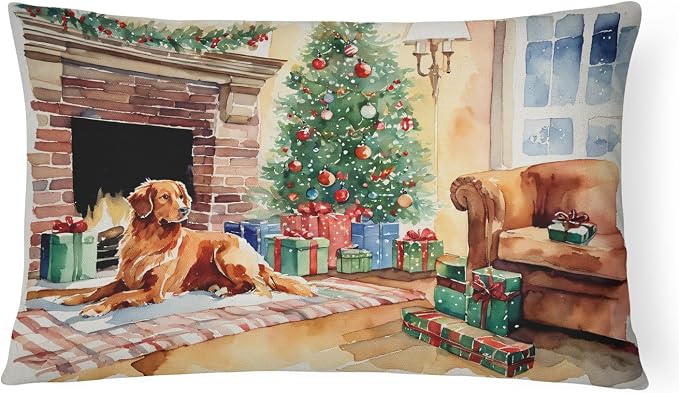 Caroline's Treasures DAC2715PW1216 Nova Scotia Duck Tolling Retriever Cozy Christmas Throw Pillow Machine Washable, Indoor Outdoor Decorative Pillow for Couch, Bed or Patio, 12HX16W