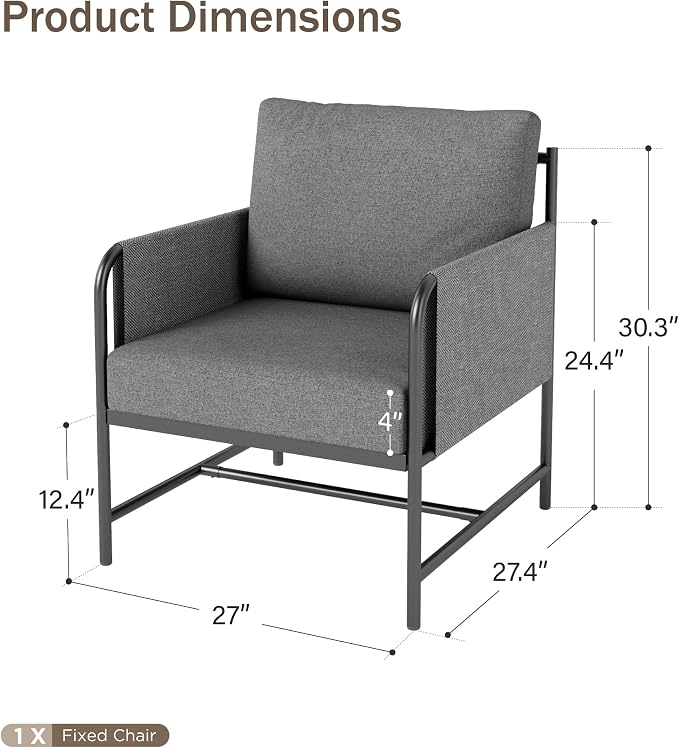 PHI VILLA Patio Furniture Metal Armchair,2 PCS All-Weather Outdoor Contemporary Sofa Chair,Black Frame with Cushion（Backyard ICON Collection）