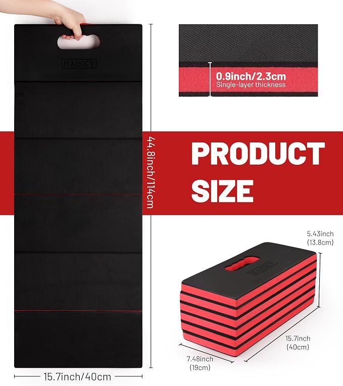 Foldable Mechanic Mat Kneeling Pad, Extra Thick Density EVA Foam Portable 5-Fold Kneeling Mat, 45" x 16" for Working Under Car, Gardening, Yardwork, Workshop Repairing, Camping
