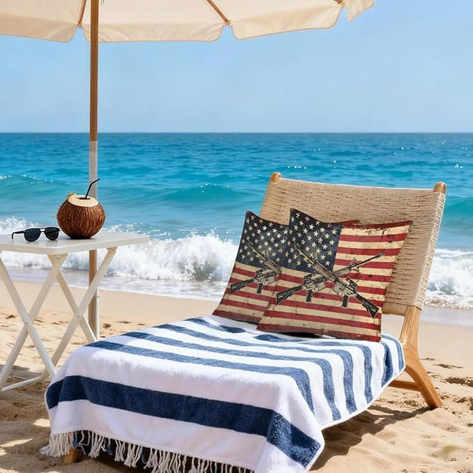 18x18 Inch Outdoor Pillow Covers Set of 2 Waterproof Throw Pillow Covers Decorative Couch Cushion Covers American Flag,Vintage USA Flag Square Pillowcases Protectors for Patio Garden Sofa