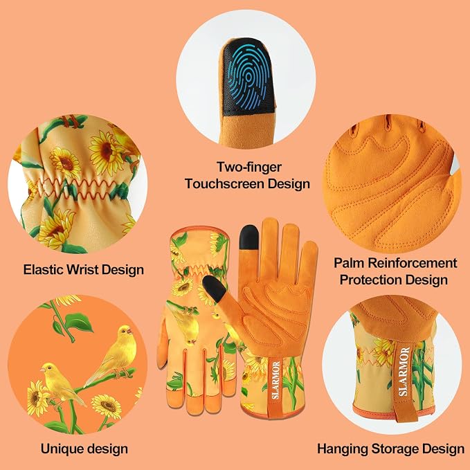 Leather-Gardening-Gloves for Women,Thorn-Proof Work-Gloves for Weeding,Digging,Planting,Pruning Yard garden Gloves